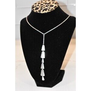 The Sak Y drop silver tone pendant necklace Textured Tiered Paddles NWT
